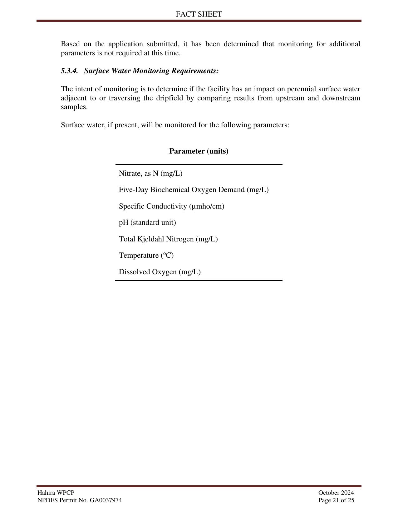 5.3.4. Surface Water Monitoring Requirements: