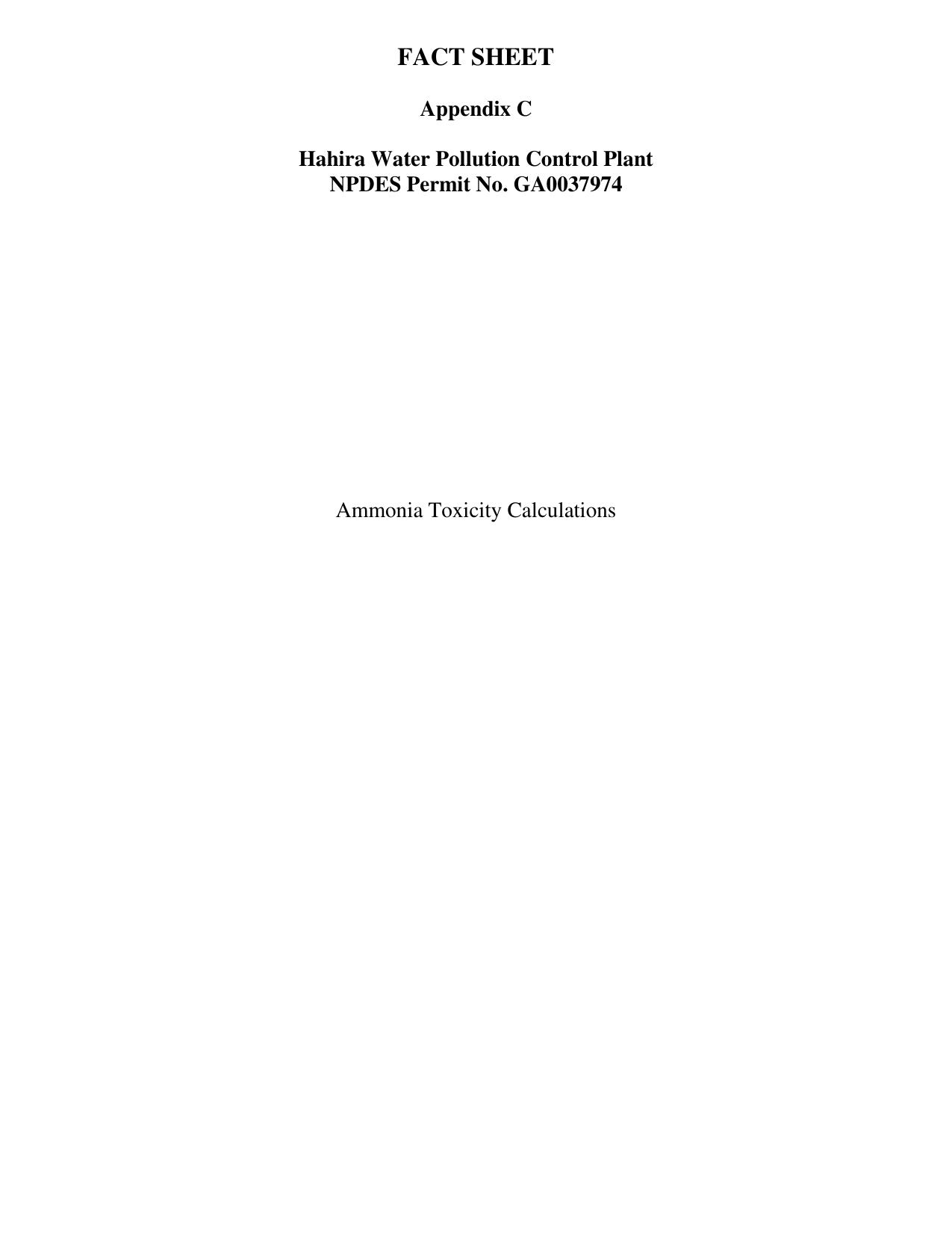 Appendix C: Ammonia Toxicity Calculations