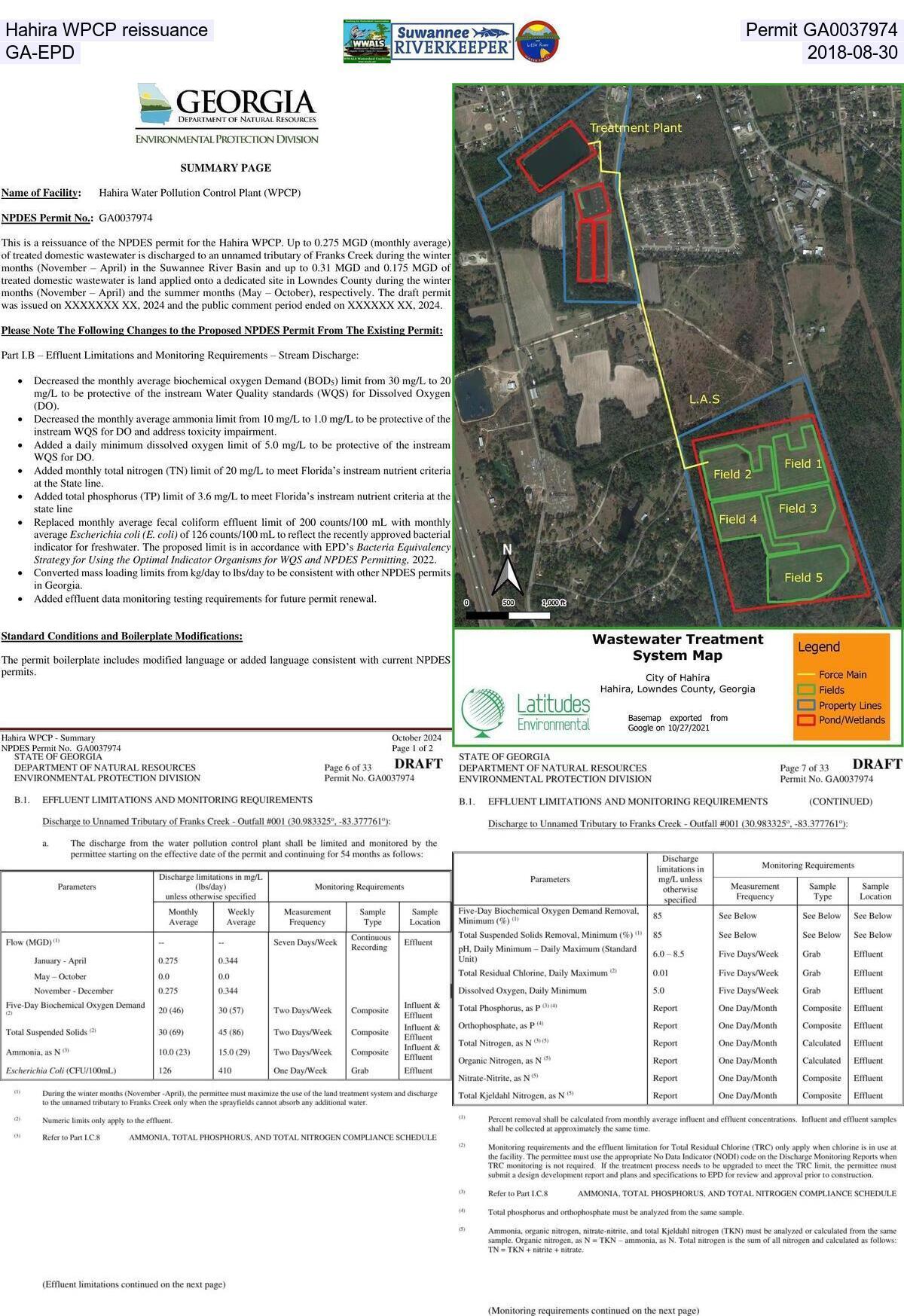 Collage Hahira wastewater treatment plant permit reissuance request NPDES GA0037974 2025-10-16