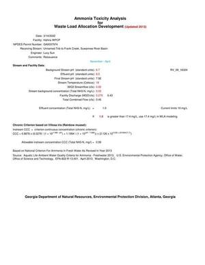 [Ammonia Toxicity Analysis for Waste Load Allocation Development (Updated 2013)]