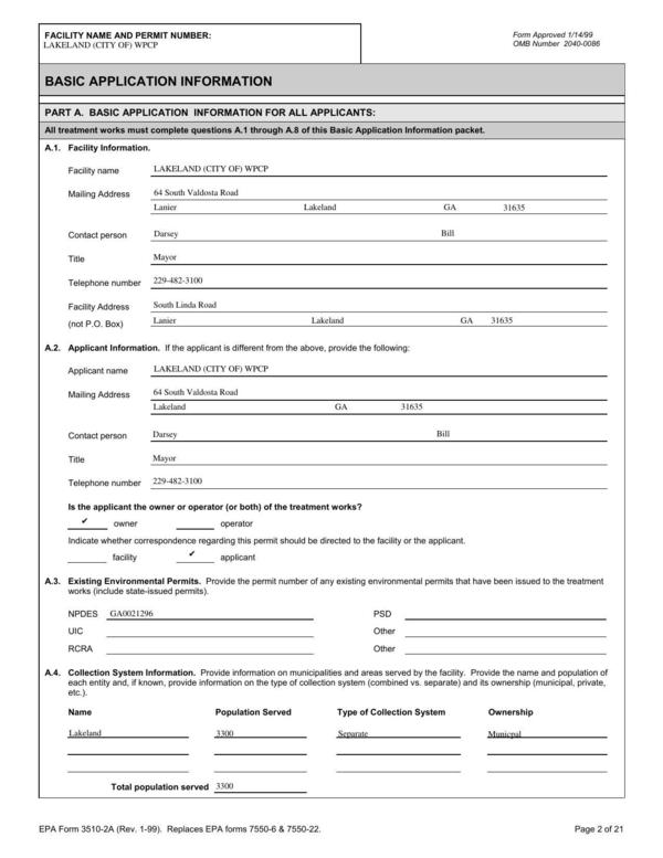 A3. Existing Environmental Permits. Provide the permit number of any existing environmental permits that have been issued to the treatment