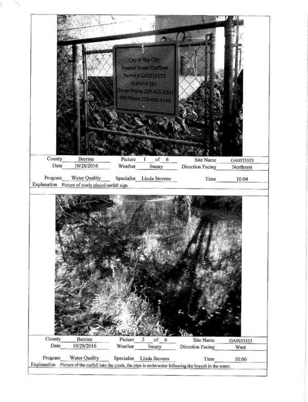 Pictures of newly placed outfall sign and of the outfall into Cat Creek