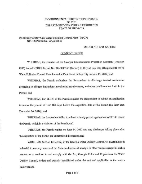 WHEREAS, Section 12-5-29(a) of the Georgia Water Quality Control Act (Act) makes it