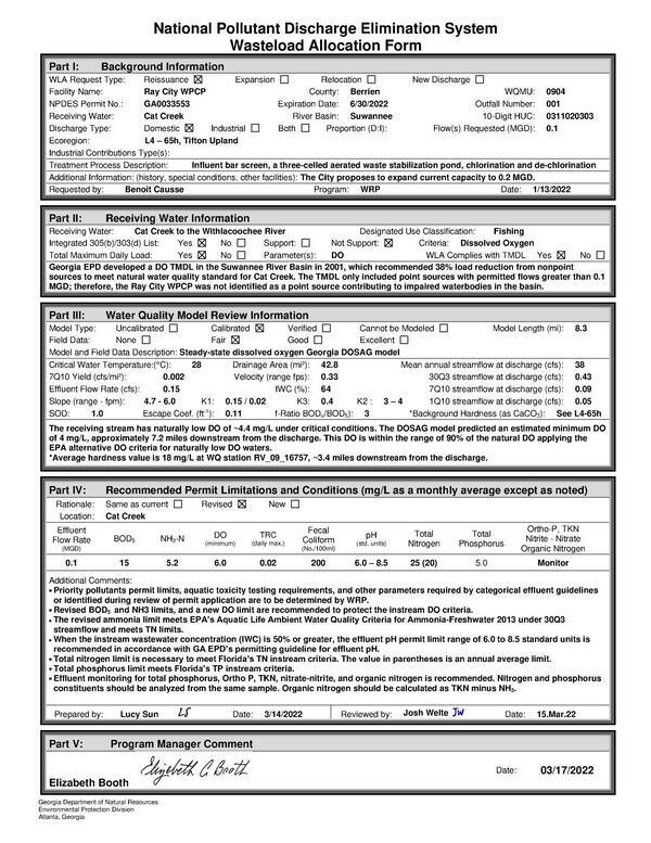 [NPDES Wasteload Allocation Form]