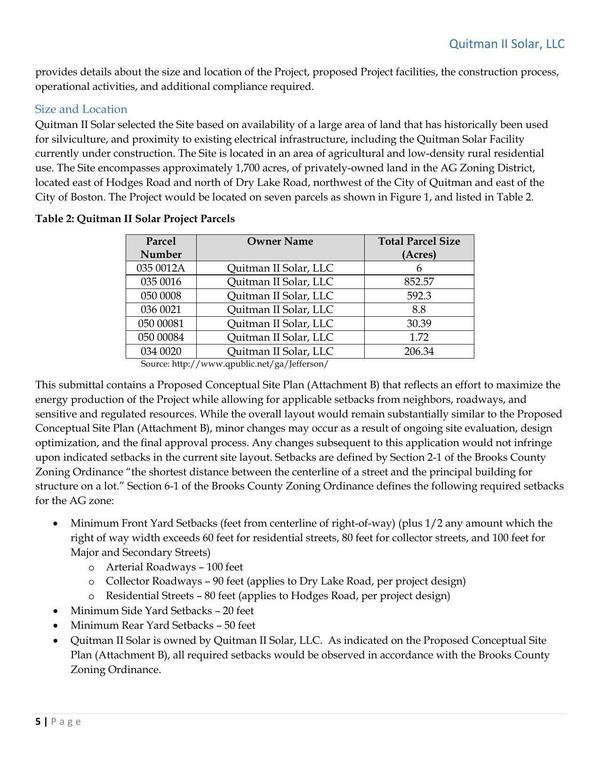 Table 2: Quitman II Solar Project Panels