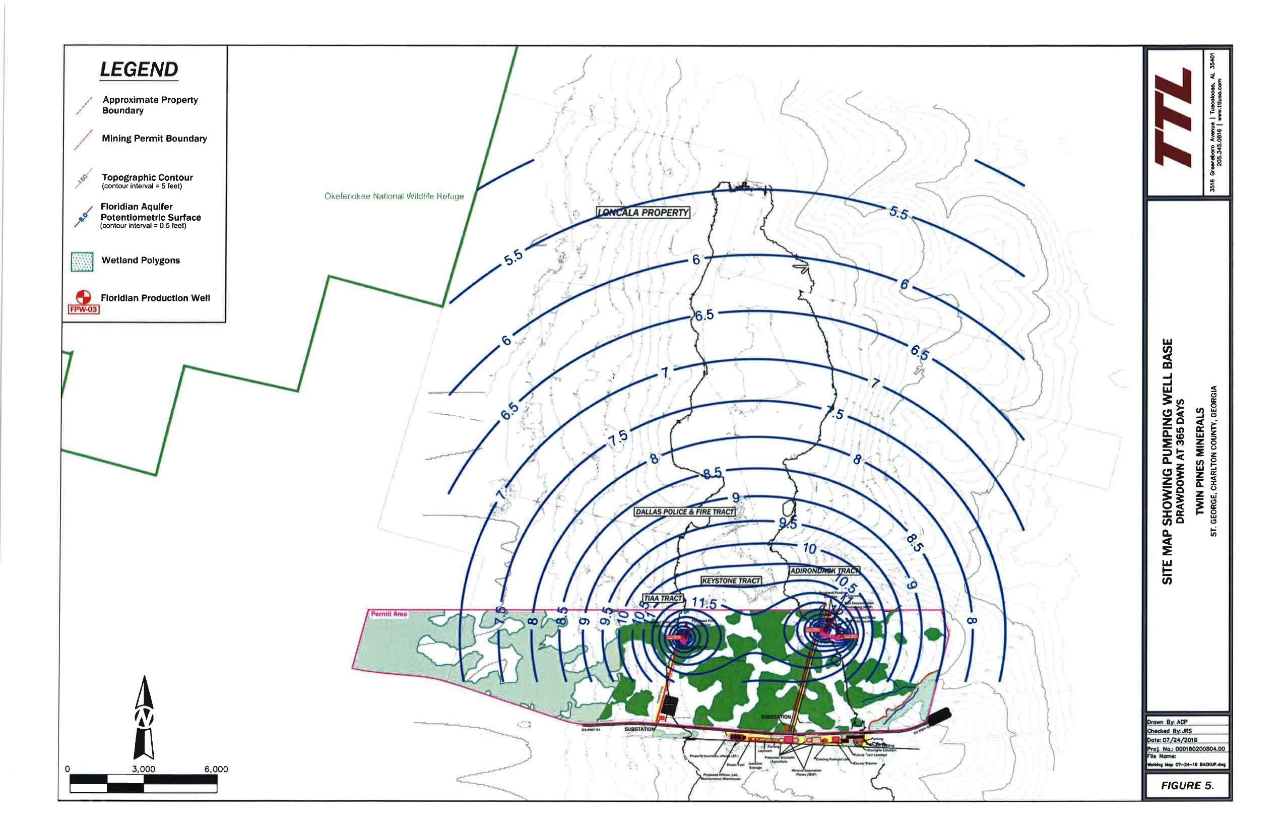 Figure 5. Drawdown 365 days; Potentiometric Surface, Floridan Aquifer