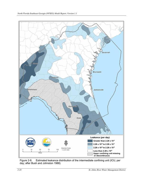 Figure 2-8. Estimated leakance distribution of the intermediate confining unit (ICU, per