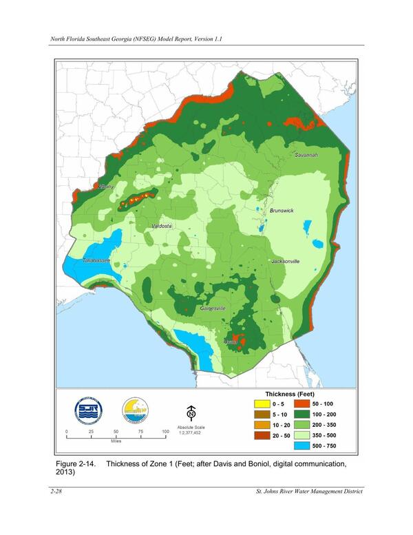 Figure 2-14. Thickness of Zone 1 (Feet; after Davis and Boniol, digital communication,