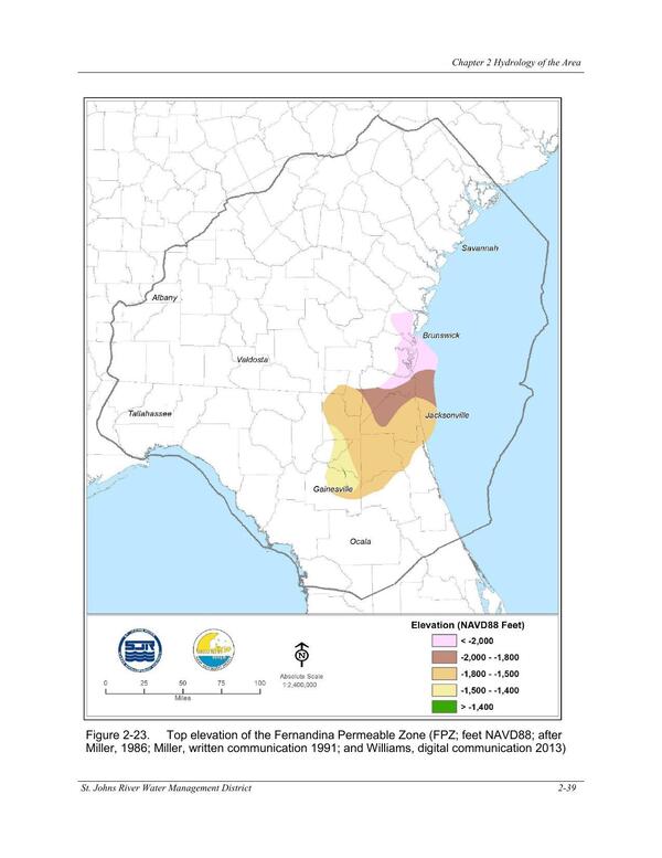 Figure 2-23. Top elevation of the Fernandina Permeable Zone (FPZ; feet NAVD88; after