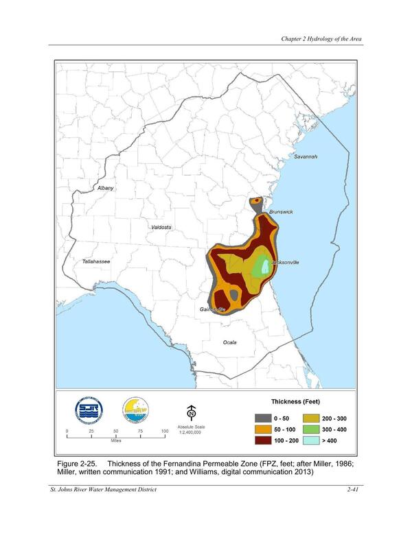 Figure 2-25. Thickness of the Fernandina Permeable Zone (FPZ, feet; after Miller, 1986;