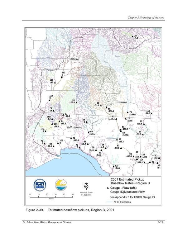 Figure 2-39. Estimated baseflow pickups, Region B, 2001