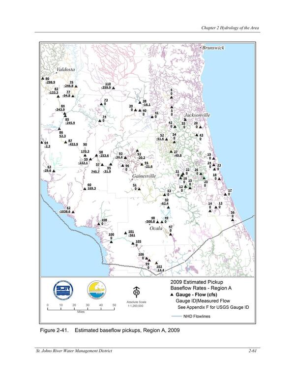 Figure 2-41. Estimated baseflow pickups, Region A, 2009