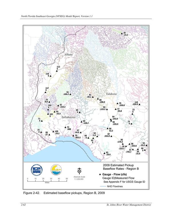 Figure 2-42. Estimated baseflow pickups, Region B, 2009