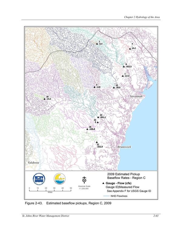 Figure 2-43. Estimated baseflow pickups, Region C, 2009