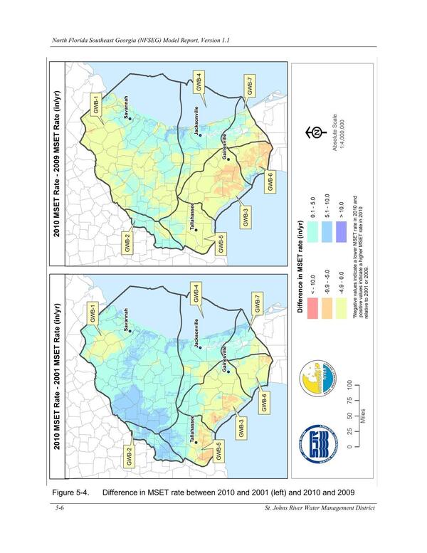 Figure 5-4. Difference in precipitation rate between 2010 and 2001 (left) and 2010 and 2009