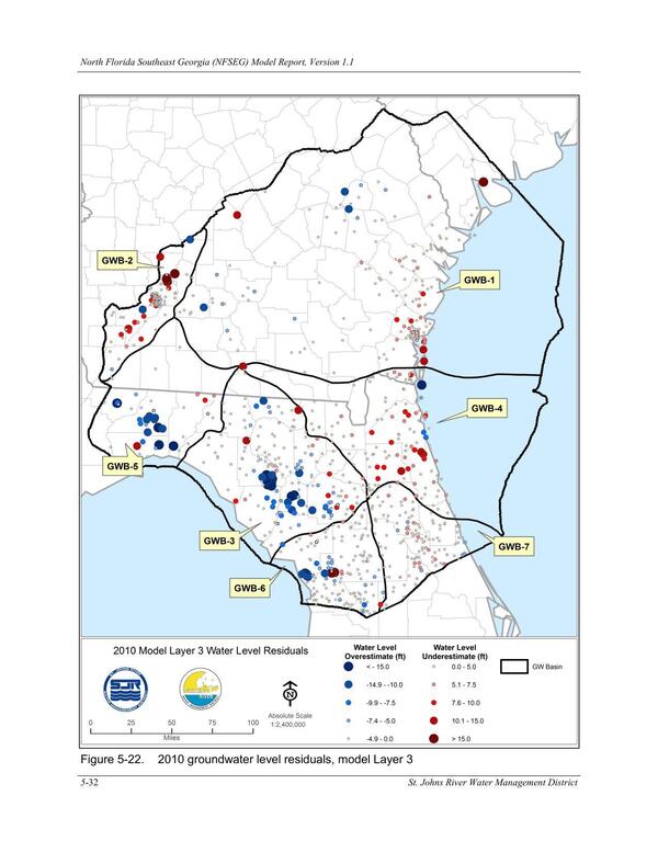 Figure 5-22. 2010 groundwater level residuals, model Layer 3