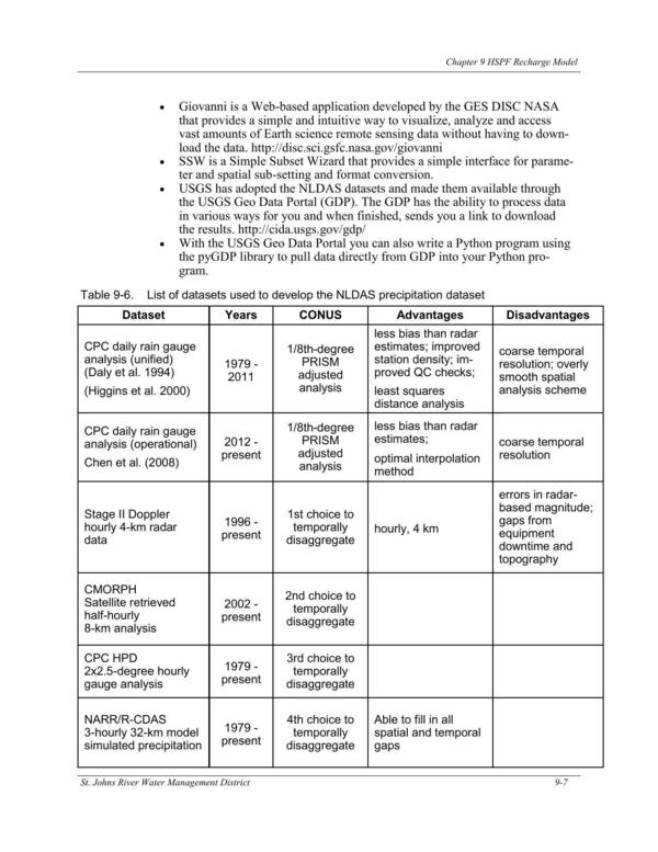 Table 9-6. List of datasets used to develop the NLDAS precipitation dataset