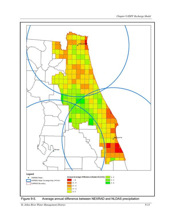 Figure 9-5. Average annual difference between NEXRAD and NLDAS precipitation