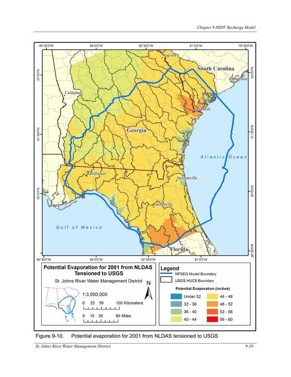 Figure 9-10. Potential evaporation for 2001 from NLDAS tensioned to USGS