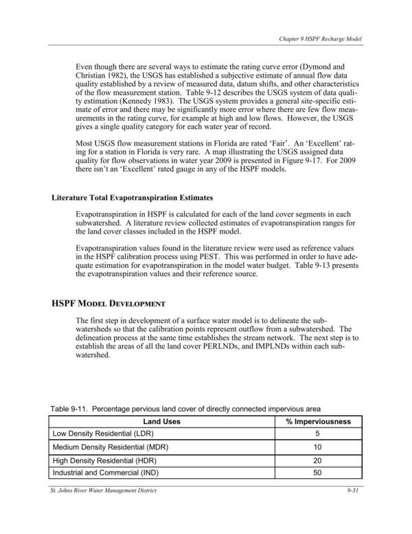 Table 9-11. Percentage pervious land cover of directly connected impervious area