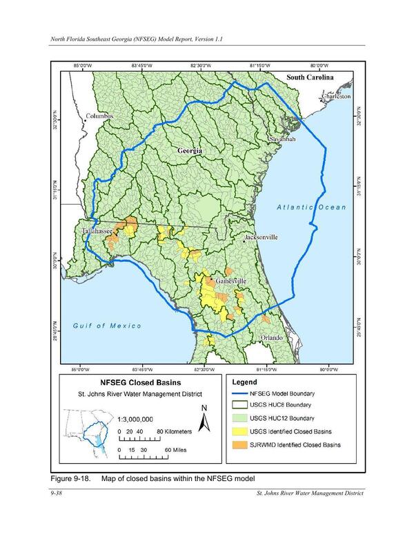 Figure 9-18. Map of closed basins within the NFSEG model