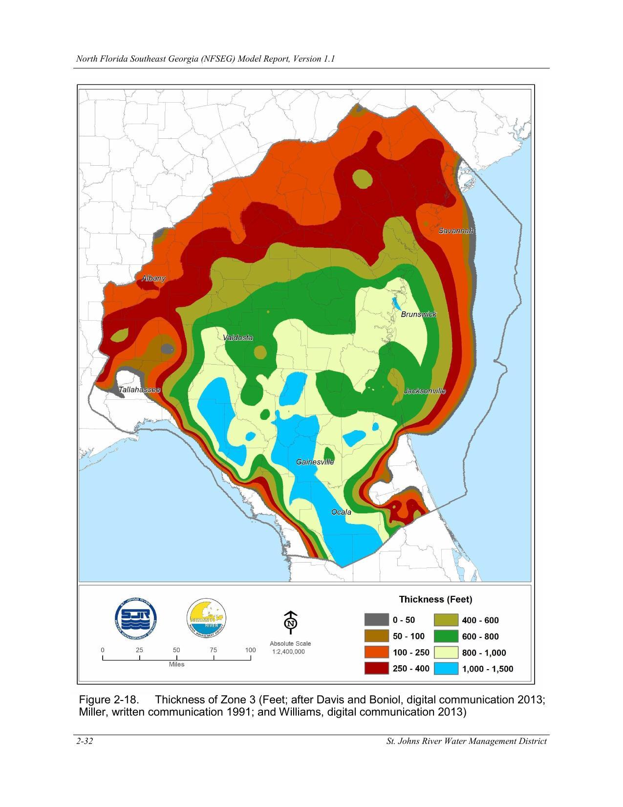 Figure 2-18. Thickness of Zone 3 (Feet; after Davis and Boniol, digital communication 2013;