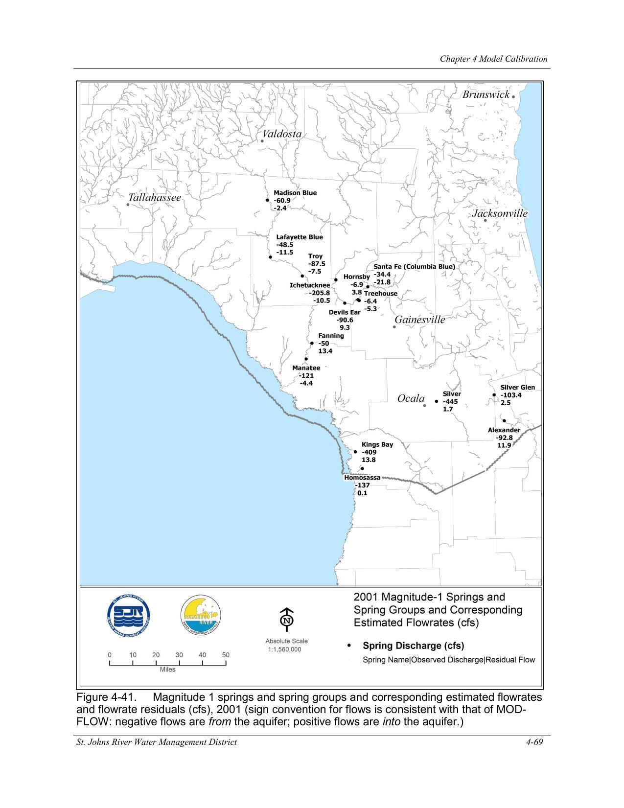 Figure 4-41. Magnitude 1 springs and spring groups and corresponding estimated flowrates