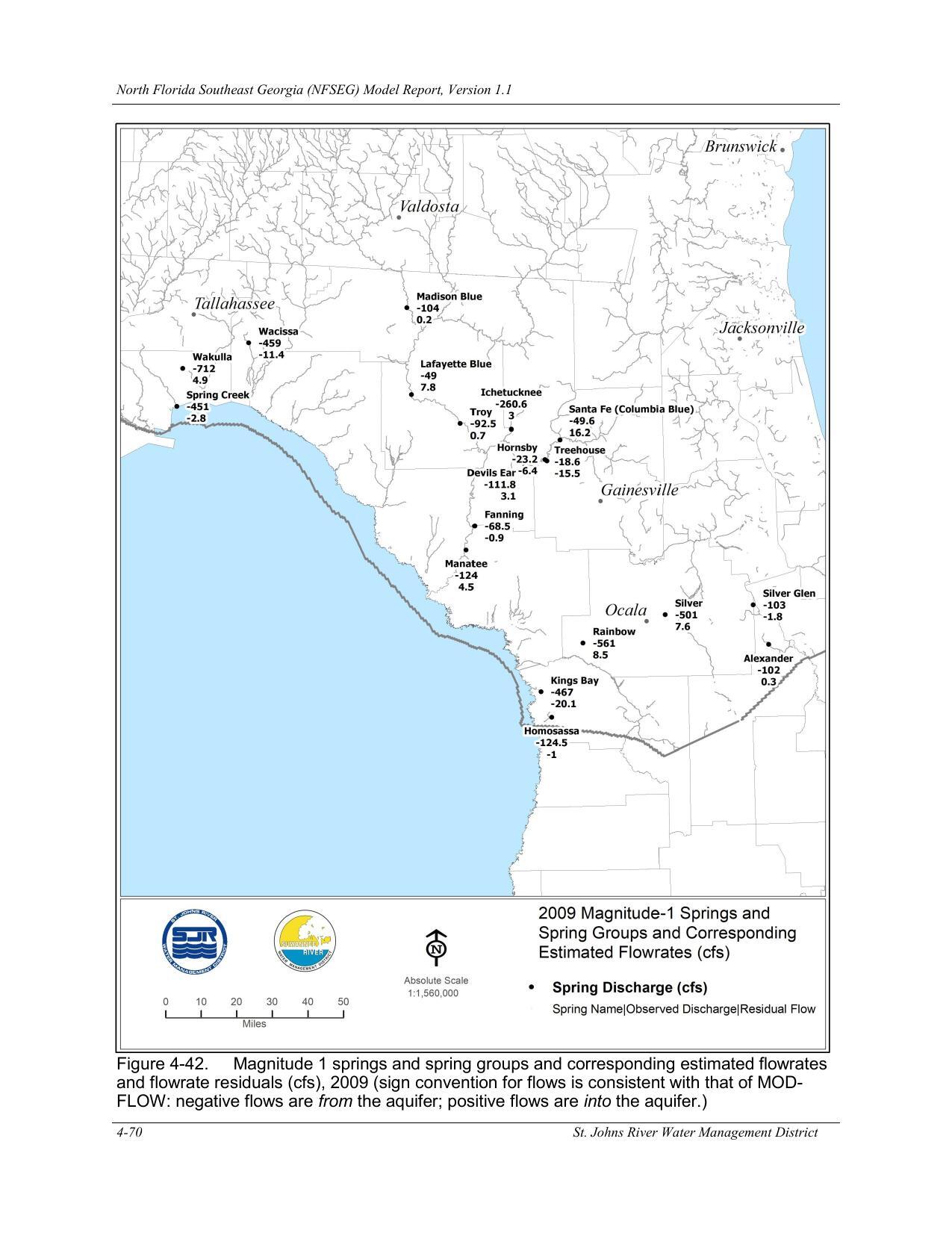 Figure 4-42. Magnitude 1 springs and spring groups and corresponding estimated flowrates