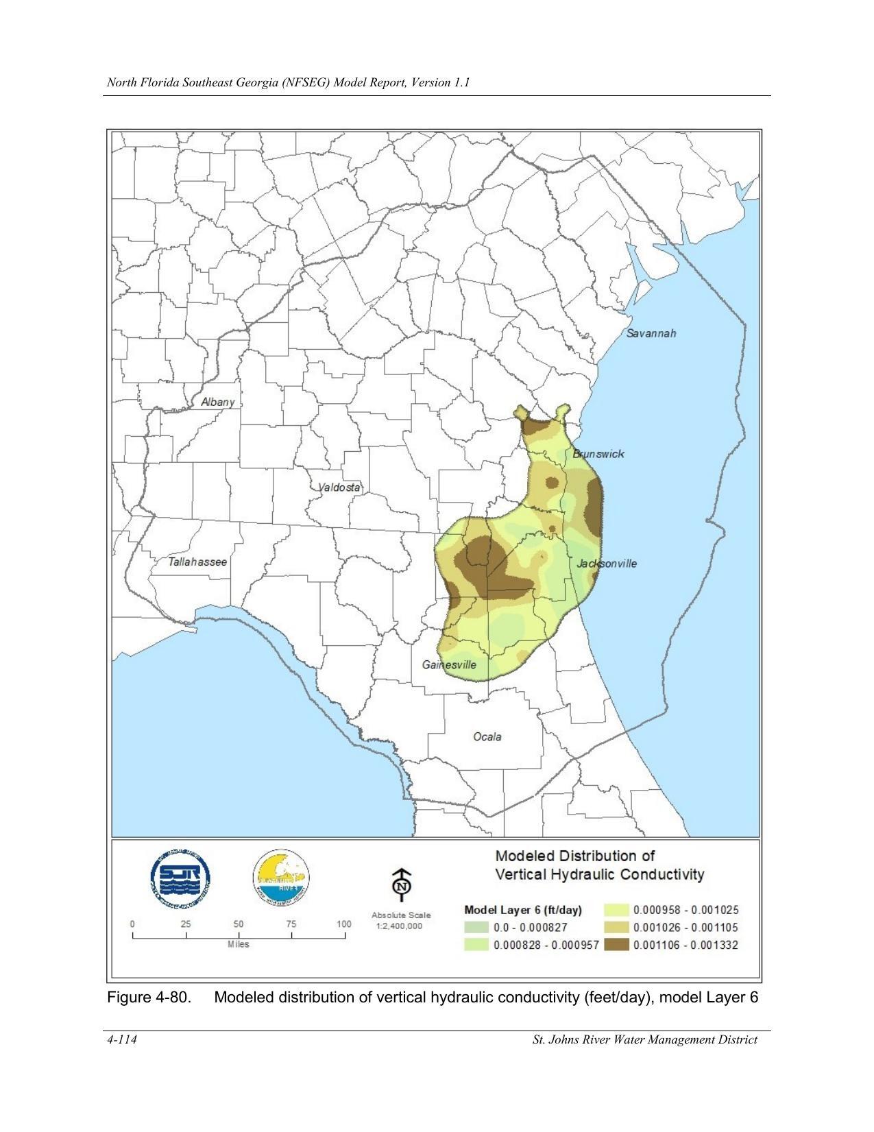 Figure 4-80. Modeled distribution of vertical hydraulic conductivity (feet/day), model Layer 6