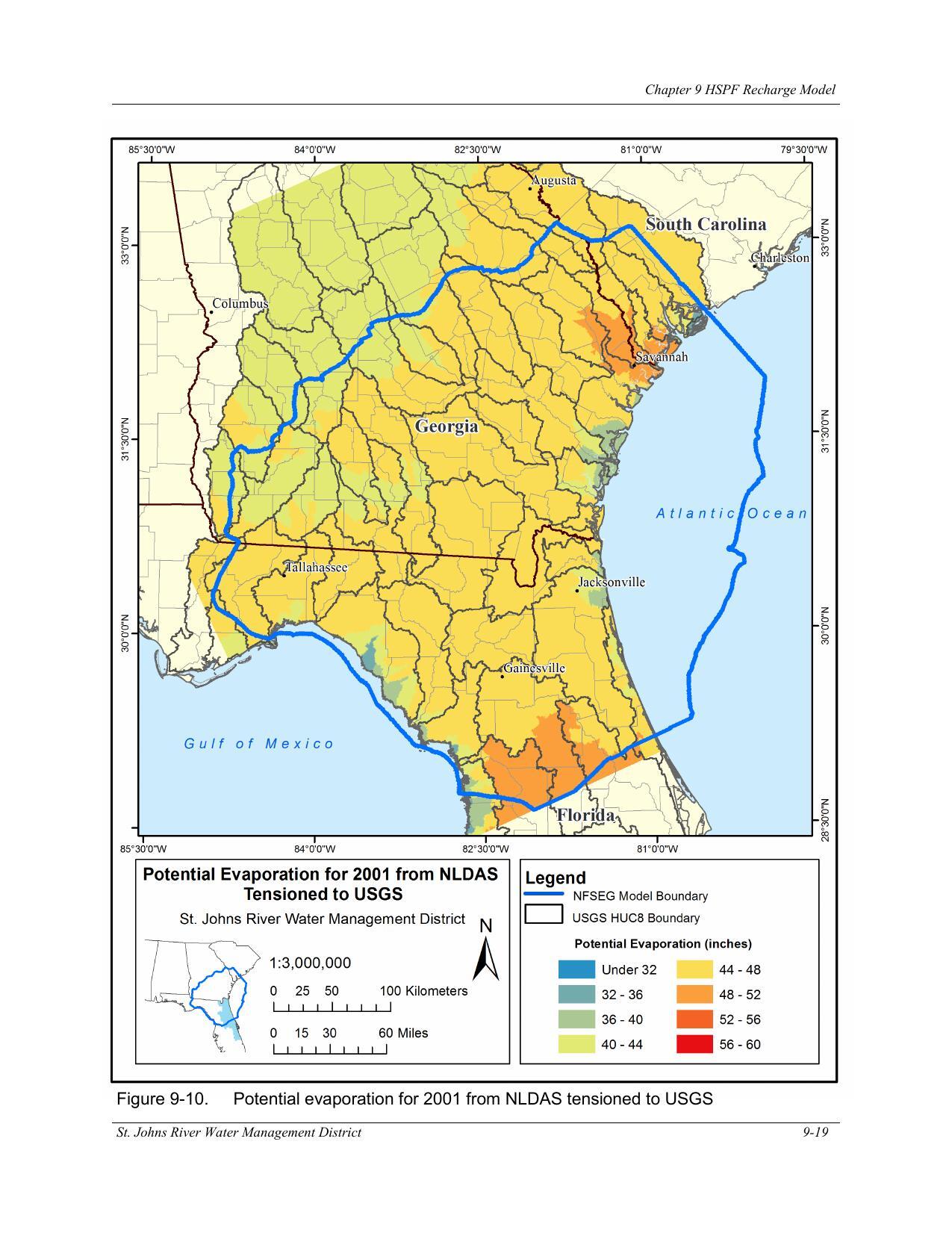 Figure 9-10. Potential evaporation for 2001 from NLDAS tensioned to USGS