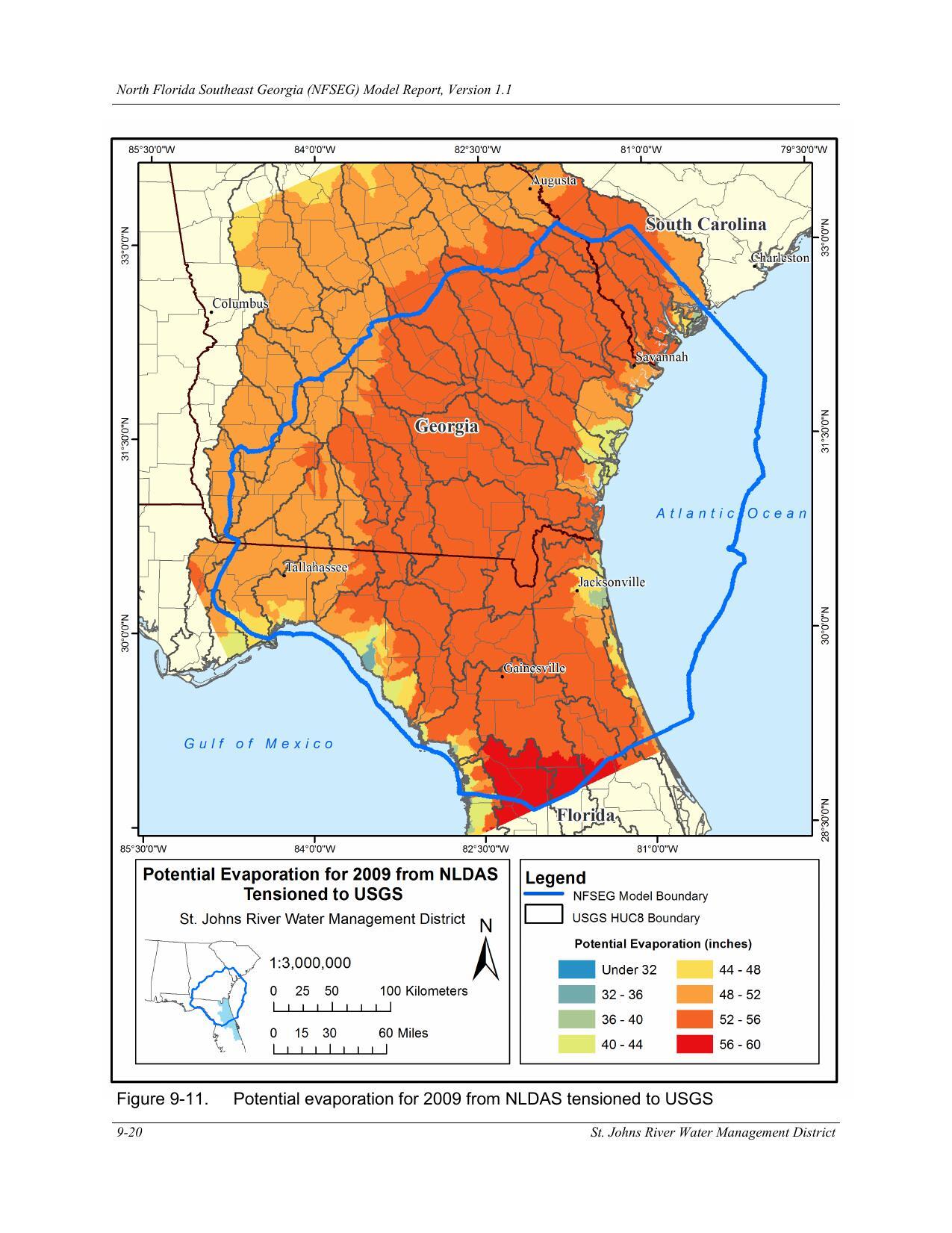 Figure 9-11. Potential evaporation for 2009 from NLDAS tensioned to USGS