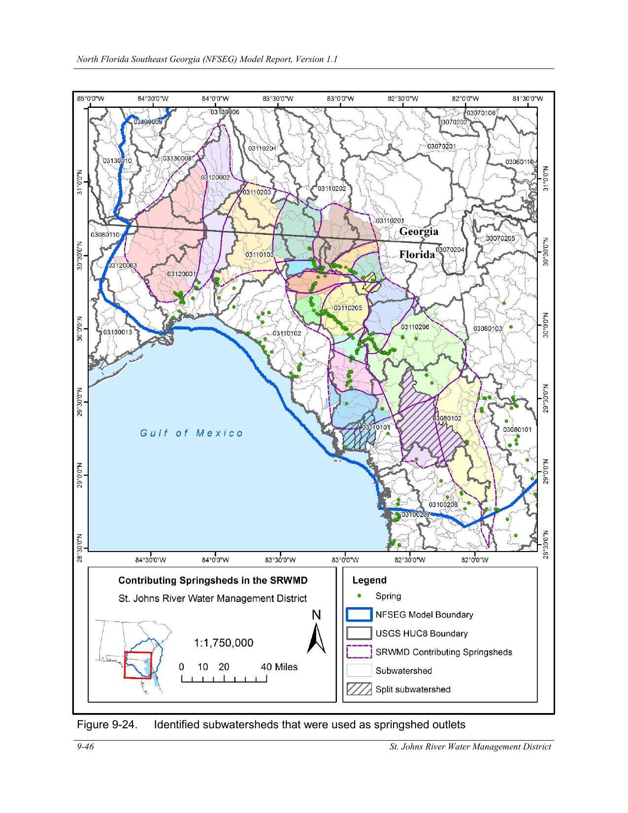 Figure 9-24. Identified subwatersheds that were used as springshed outlets