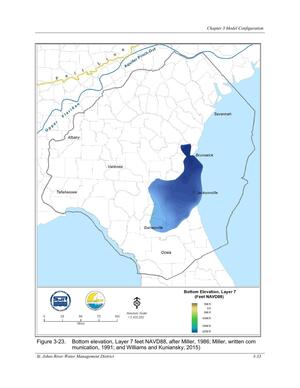 [Figure 3-23. Bottom elevation, Layer 7 feet NAVD88, after Miller, 1986; Miller, written com]