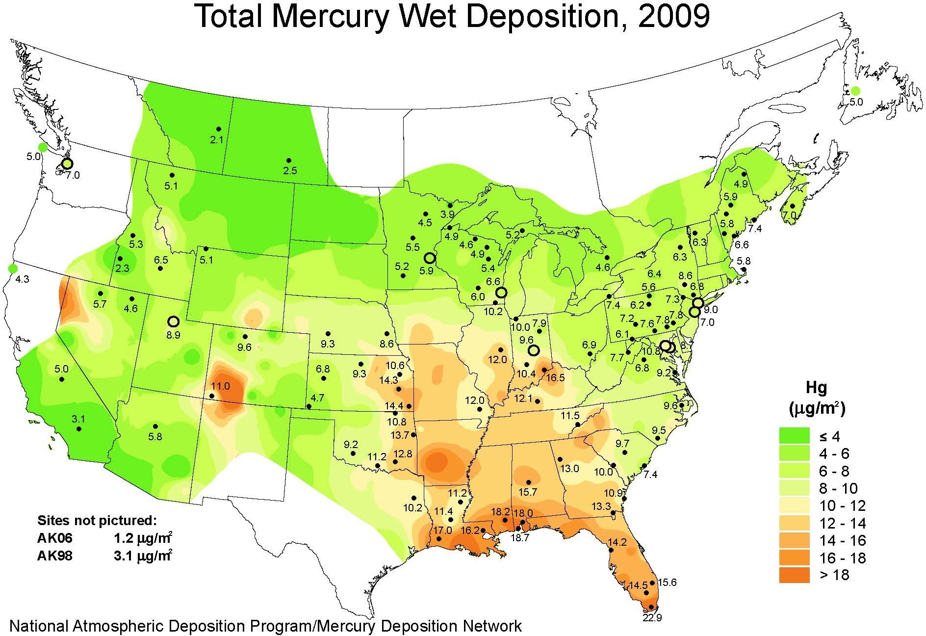 Mercury Deposition USA 2009