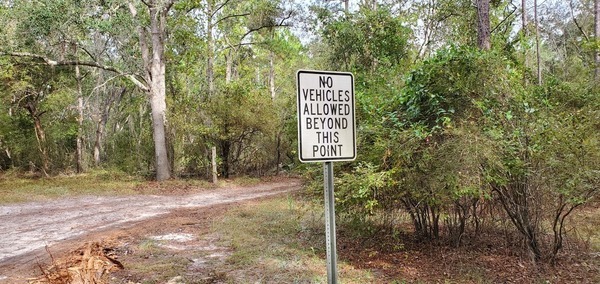 No vehicles allowed beyond this point, 2019:10:17 16:02:31, 30.6294432, -83.3186451