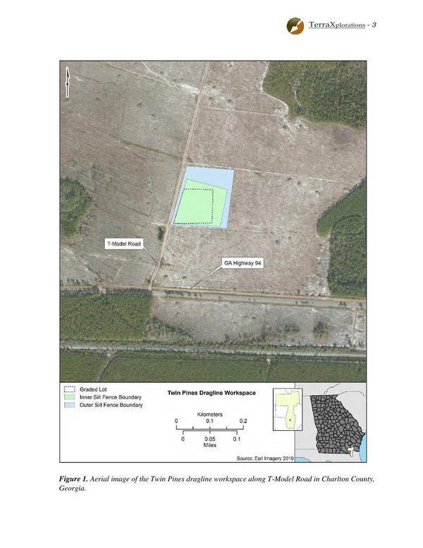 Fig. 1. Aerial image of the Twin Pines dragline workspace along T-Model Road in Charlton County,