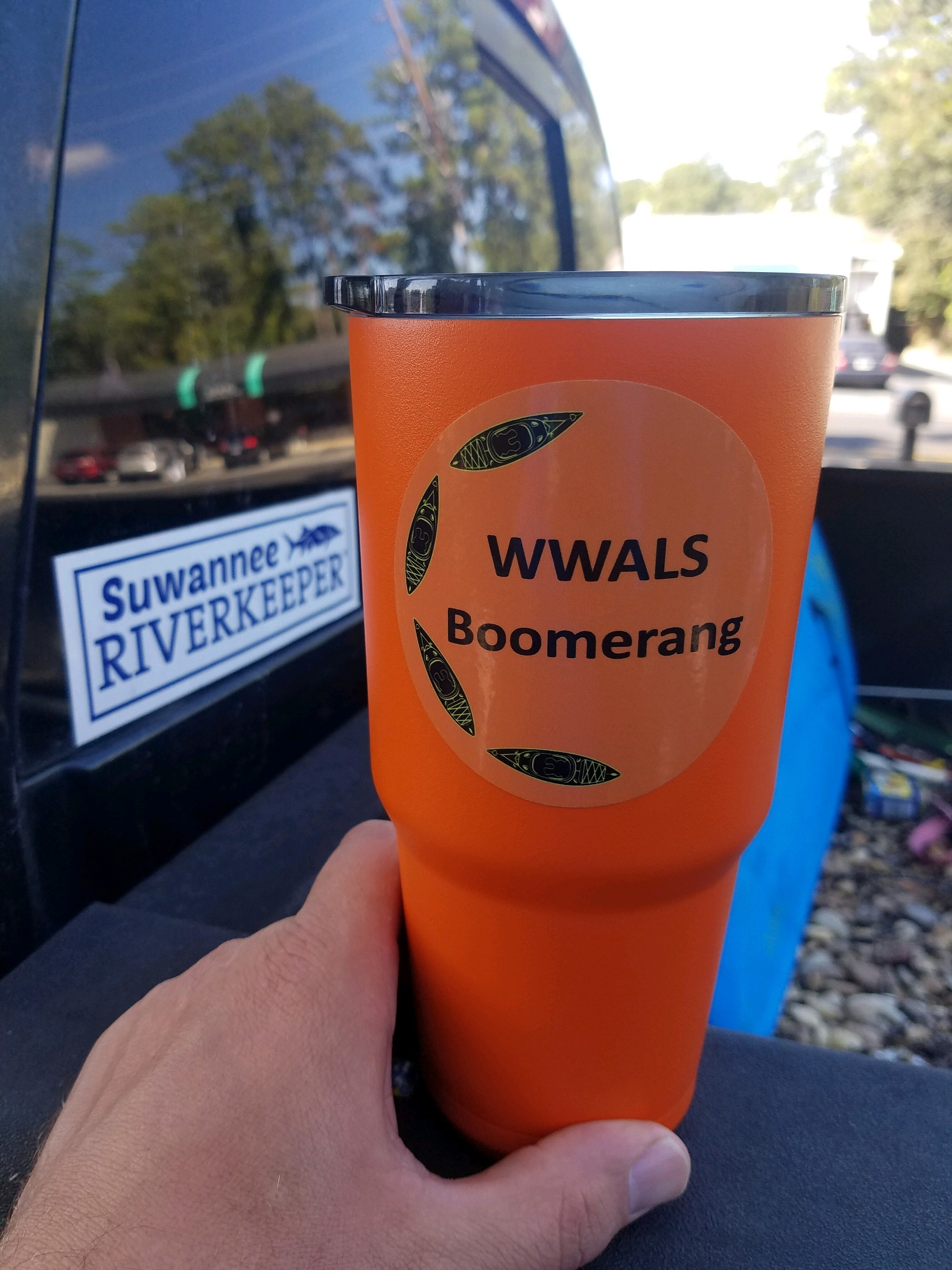 Boomerang logo on tumbler