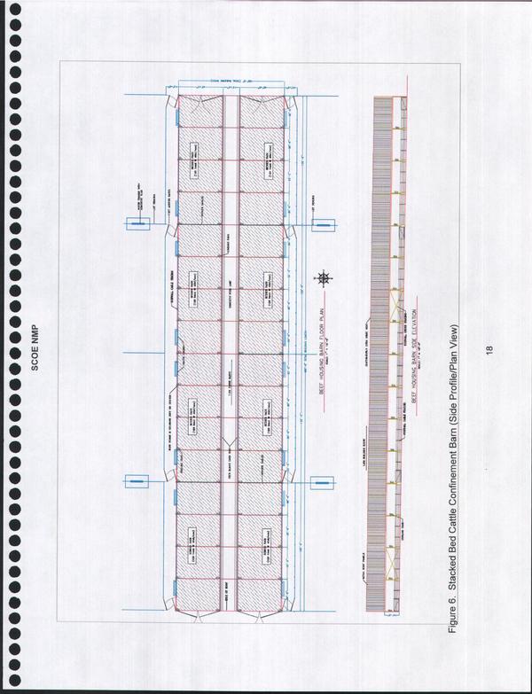 Figure 6. Stacked Bed Cattle Confinement Barn (Side Profile/Plan View)