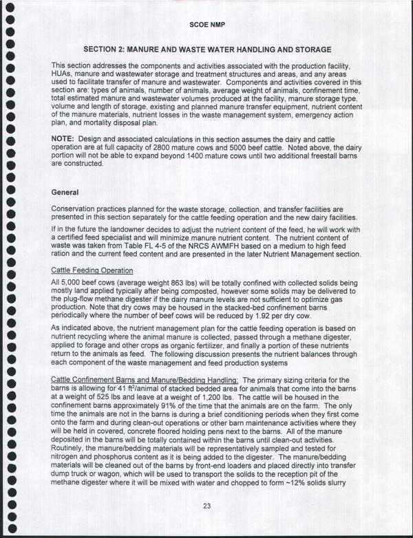 SECTION 2: MANURE AND WASTE WATER HANDLING AND STORAGE