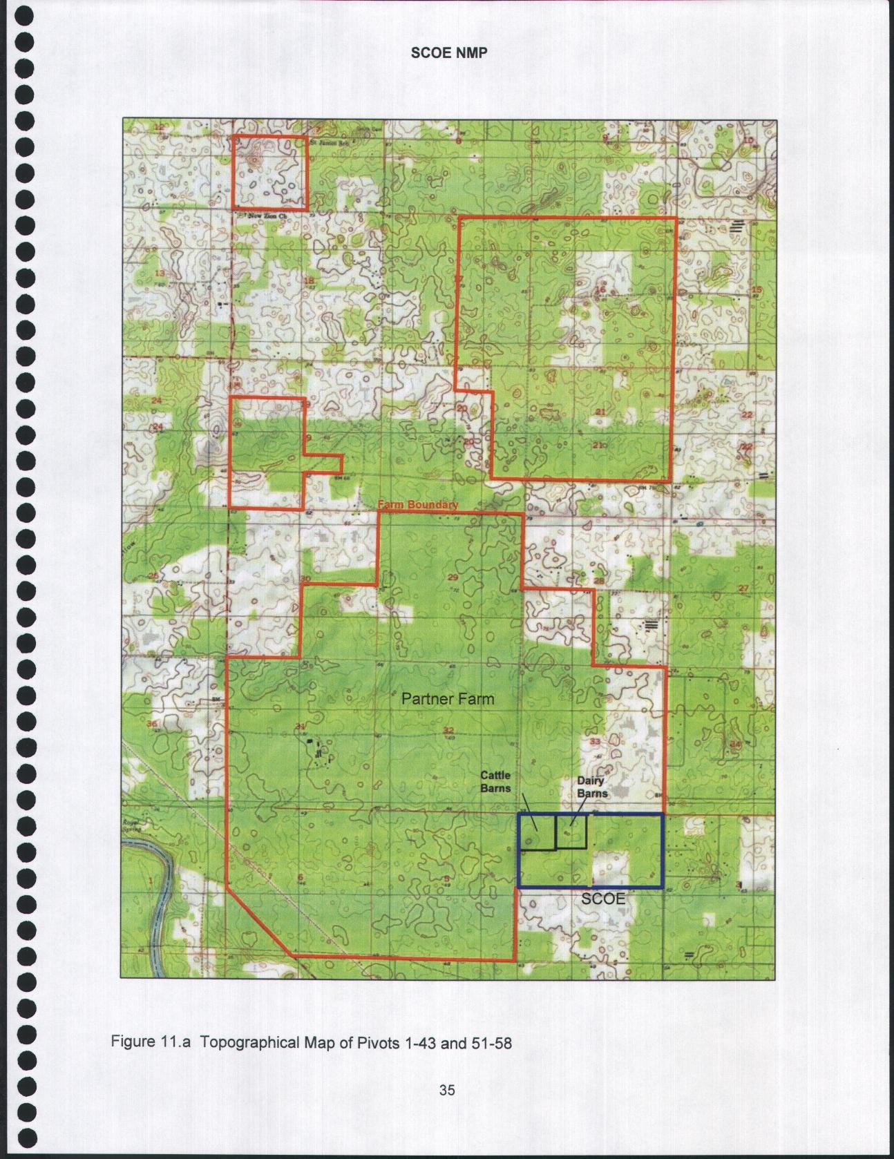 Figure 11.a Topographical Map of Pivots 1-43 and 51-58