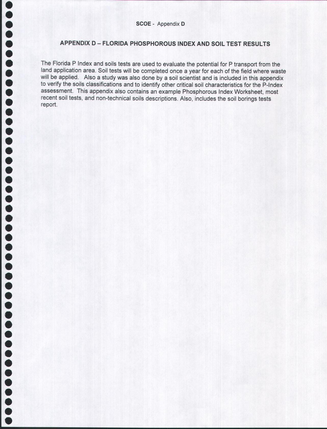 FLORIDA PHOSPHOROUS INDEX AND SOIL TEST RESULTS