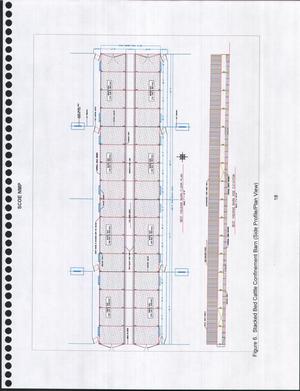 [Figure 6. Stacked Bed Cattle Confinement Barn (Side Profile/Plan View)]