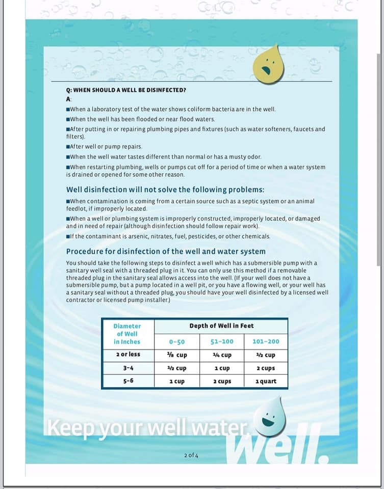 When should a well be disinfected?