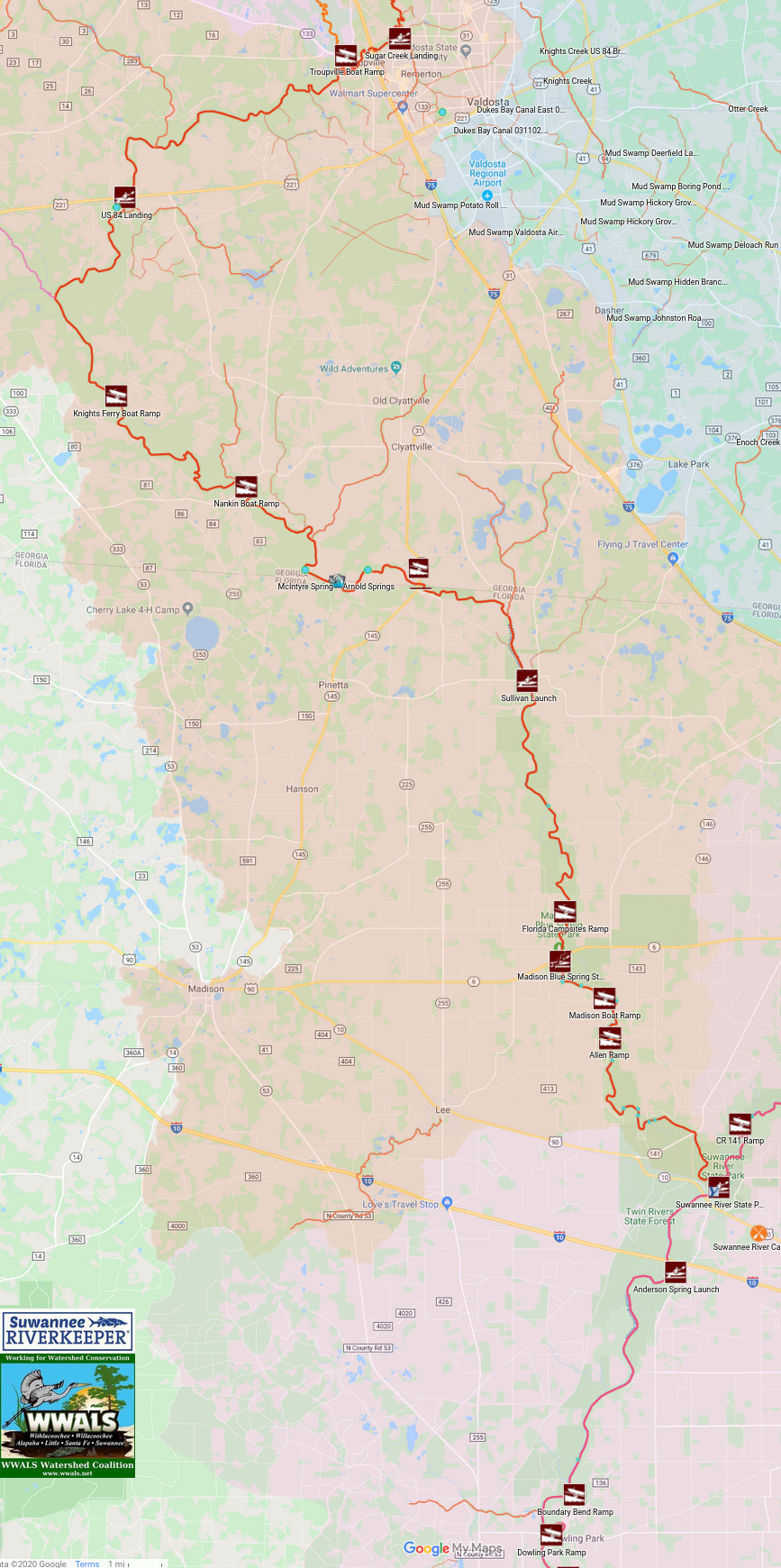 Valdosta to Dowling Park, Withlacoochee & Suwannee Rivers