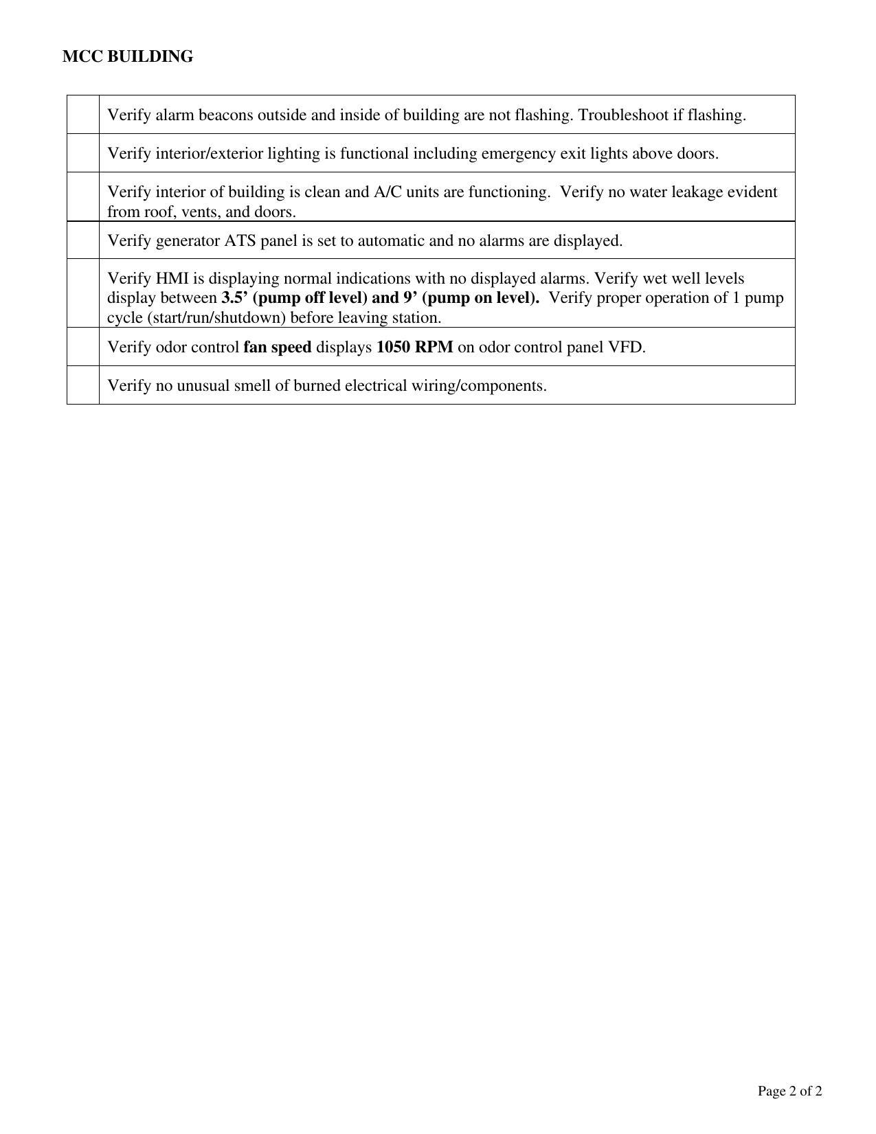 2 of Gornto Pump Station Inspection CheckList