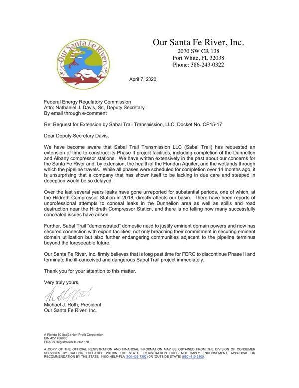 [Our Santa Fe River (OSFR) letter]