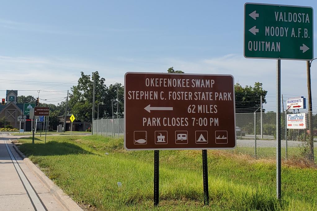 Okefenokee Swamp sign at I-75 exit 16.