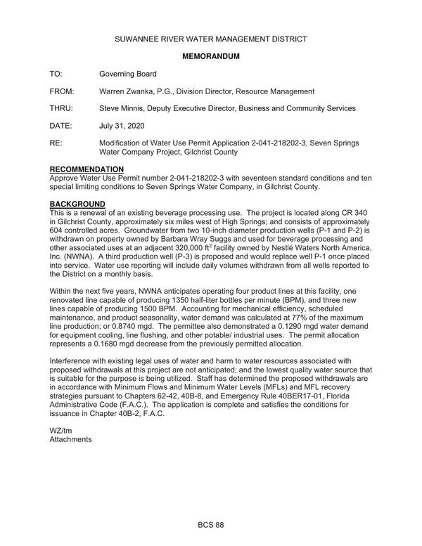 [Staff has determined the proposed withdrawals are in accordance with Minimum Flows and Minimum Water Levels (MFLs) and MFL recovery strategies pursuant to Chapters 62-42, 40B-8, and Emergency Rule 40BER17-01, Florida Administrative Code (F.A.C.).]