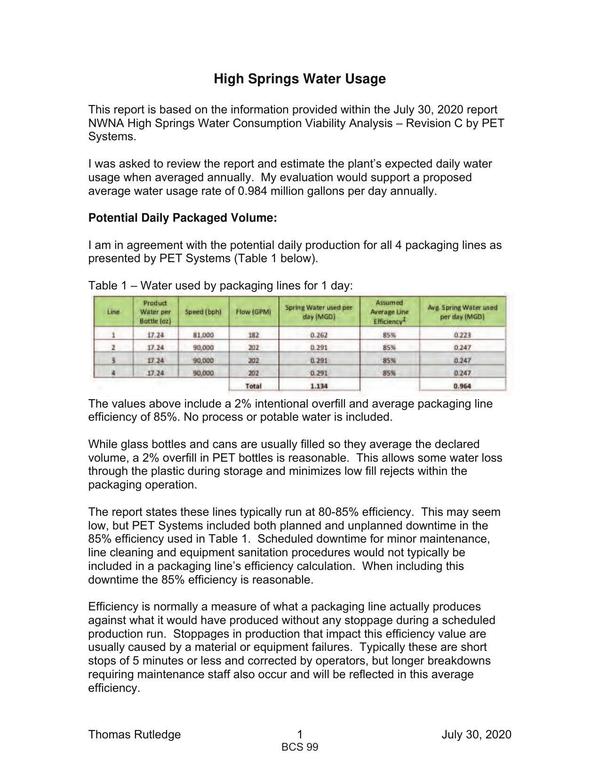 High Springs Water Usage