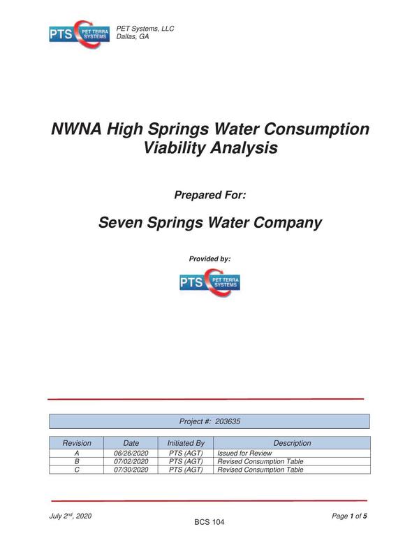 [NWNA High Springs Water Consumption, Viability Analysis]